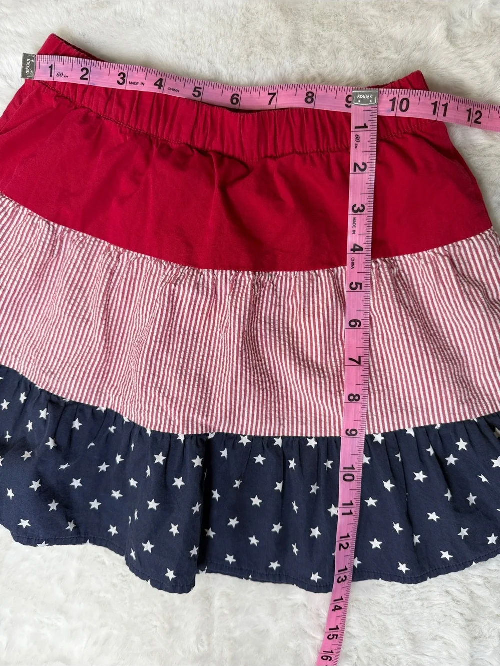 Gymboree Girls 8 Tiered Patriotic Skirt Skort Ruffles Seersucker Stars‎ Stripes